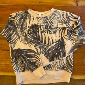 Spiritual Gangster Palm Print Sweatshirt - Black and Pale Pink